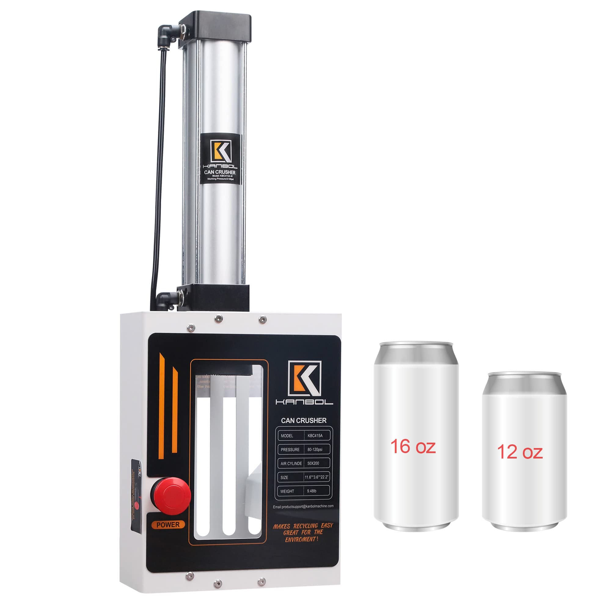 12oz/16oz Automatic Wall Mounted Pneumatic Can Crusher - Heavy Duty Soda Beer Can Smasher & Recycling Tool with Auto Discharge (White) - Perfect for Home Bars, Garages & Eco-Friendly Waste Reduction