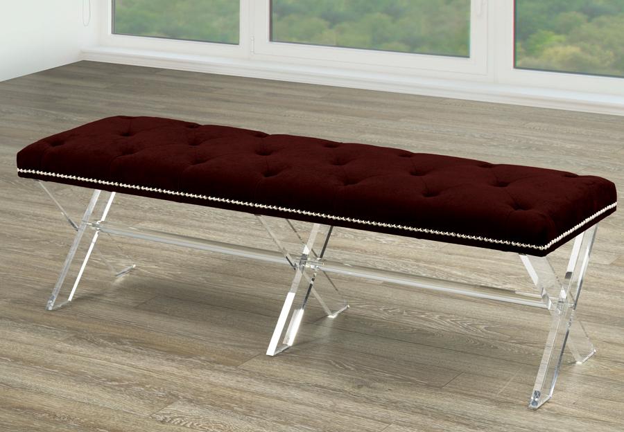 Extra Wide Accent Bench with X-Style Acrylic Legs - Choose Button or Crystal Inlays | Perfect for Entryway Seating, Bedroom Decor & Living Room Furniture