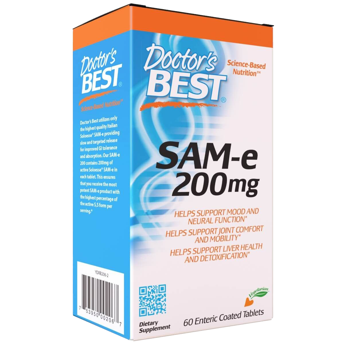 Doctor's Best SAMe 200mg - 60 Enteric Coated Tablets for Liver Support, Joint Health & Mood Enhancement - Supports Detox, Mobility & Emotional Well-Being
