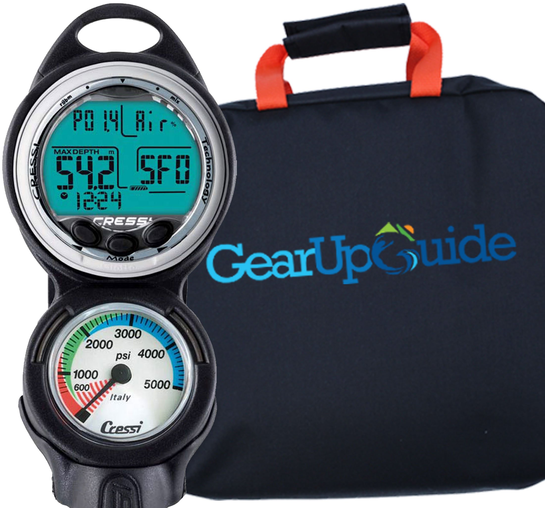 Cressi Giotto Dive Computer - Professional Scuba Diving Instrument with Watch Stand & GupG Reg Bag | Perfect for Underwater Exploration, Spearfishing & Recreational Diving
