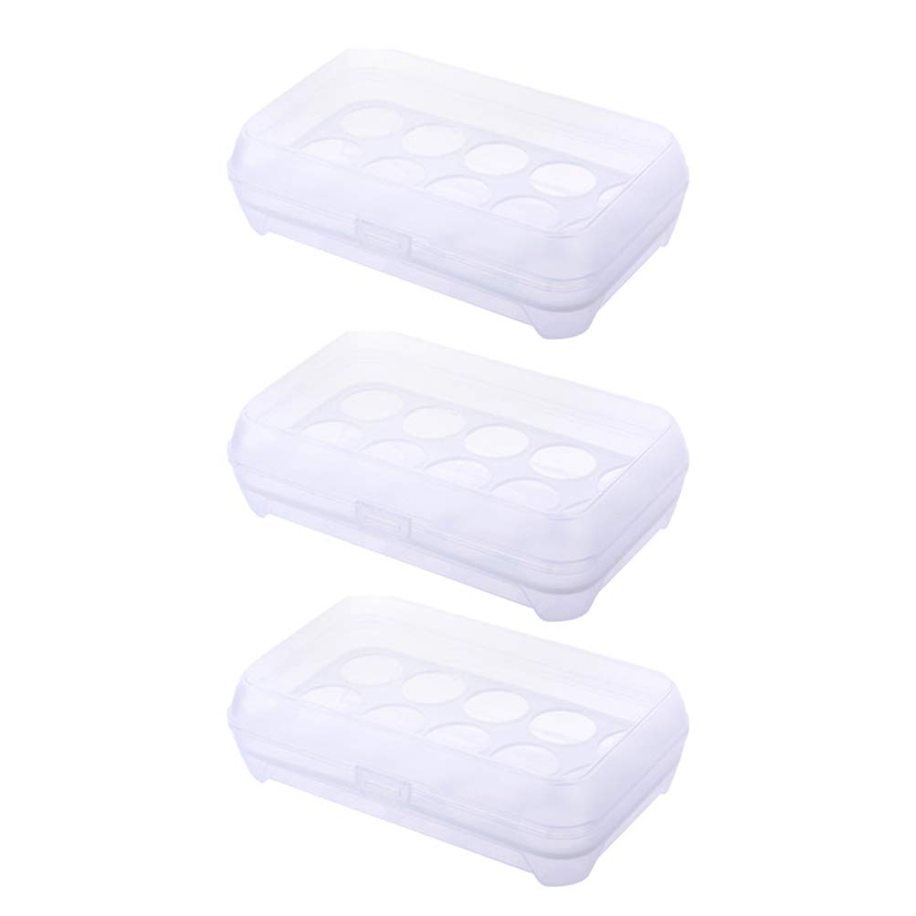 Hemoton 3-Piece Clear Egg Storage Container Set - BPA-Free Plastic Egg Holder for Refrigerator, Kitchen & Picnic - Portable Egg Tray with Secure Lid for Freshness Protection - Perfect for Breakfast Meal Prep & Camping Trips
