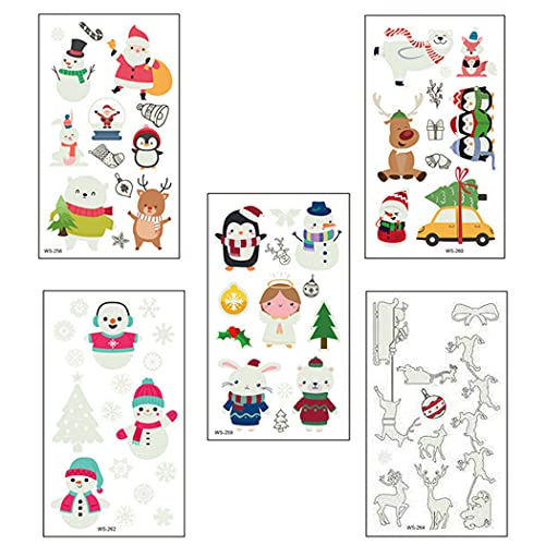 Licogel Glow in the Dark Christmas Temporary Tattoos - 5 Sheets Water Transfer Body Stickers for Kids, Cute Cartoon Designs for Holiday Parties & Festive Celebrations