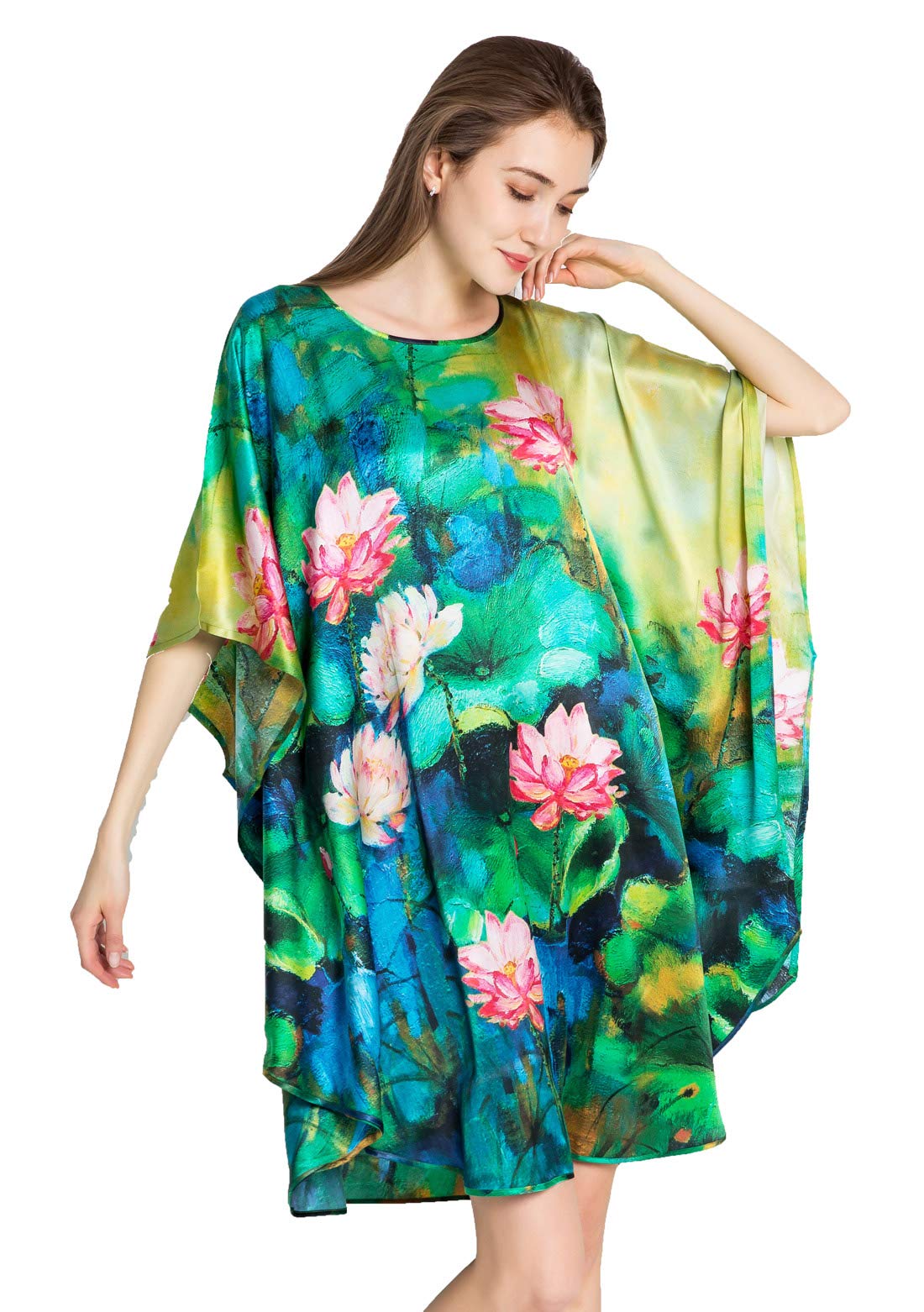 Grace Silk 100% Pure Mulberry Silk Nightgown with Batwing Sleeves - Luxurious Sleepwear for Women, Perfect for Relaxing at Home or Bridal Loungewear