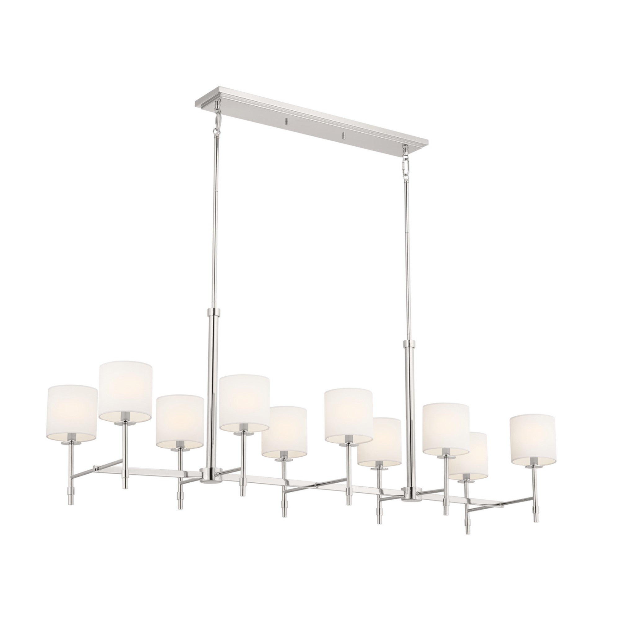 57-Inch 10-Light Chandelier with Fabric Drum Shade, Polished Nickel Finish - Elegant Dining Room Lighting for Modern Home Decor