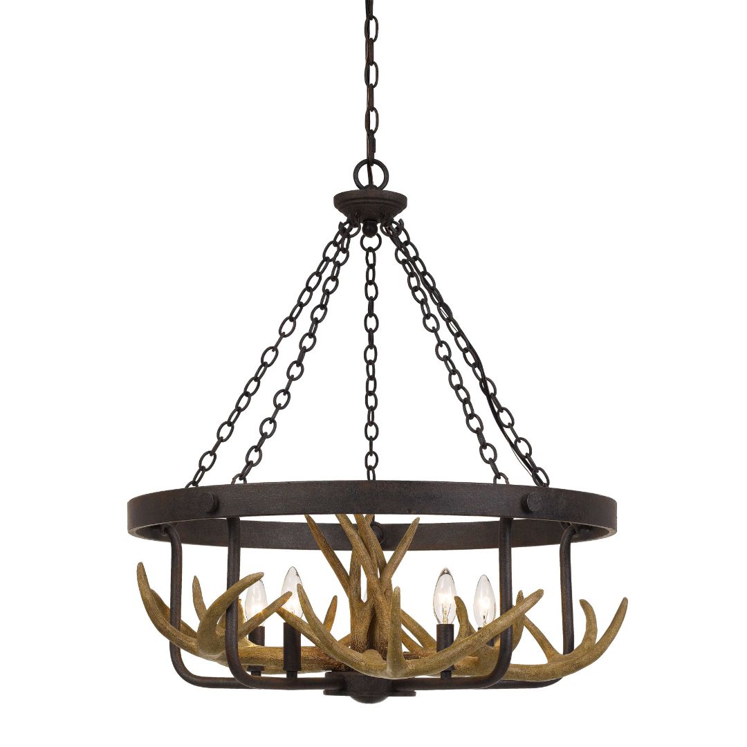 Cal Lighting Angelo 60W X 5 Metal Antler Chandelier - Rustic Farmhouse Ceiling Light Fixture for Dining Room, Living Room & Bedroom Decor
