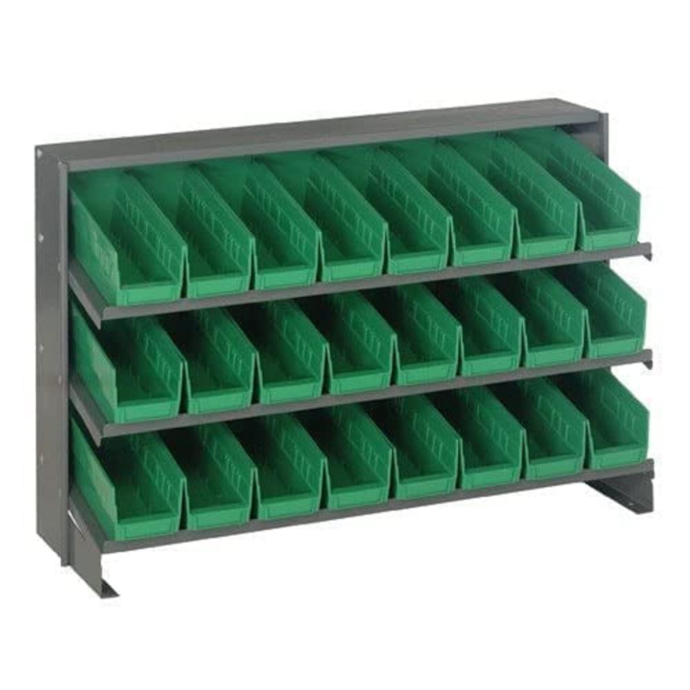 Quantum QPRHA-101GN Industrial Mobile Storage Cart with 24 Green Bins & 3 Shelves - 250 lbs Capacity, 12.5