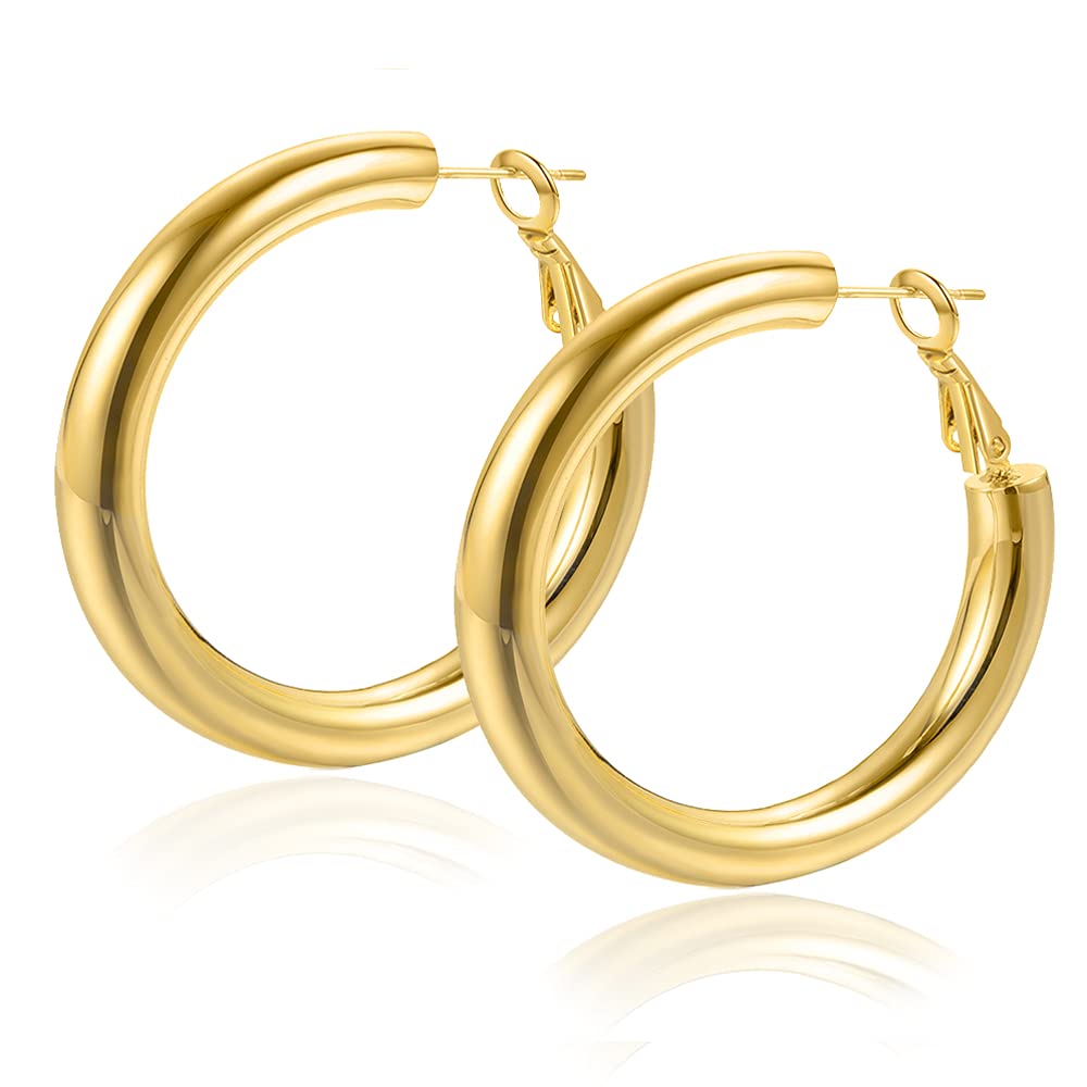 14K Gold Plated Hoop Earrings for Women - S925 Sterling Silver Hypoallergenic Chunky Hoops | Elegant Everyday Jewelry & Perfect Gift for Girls