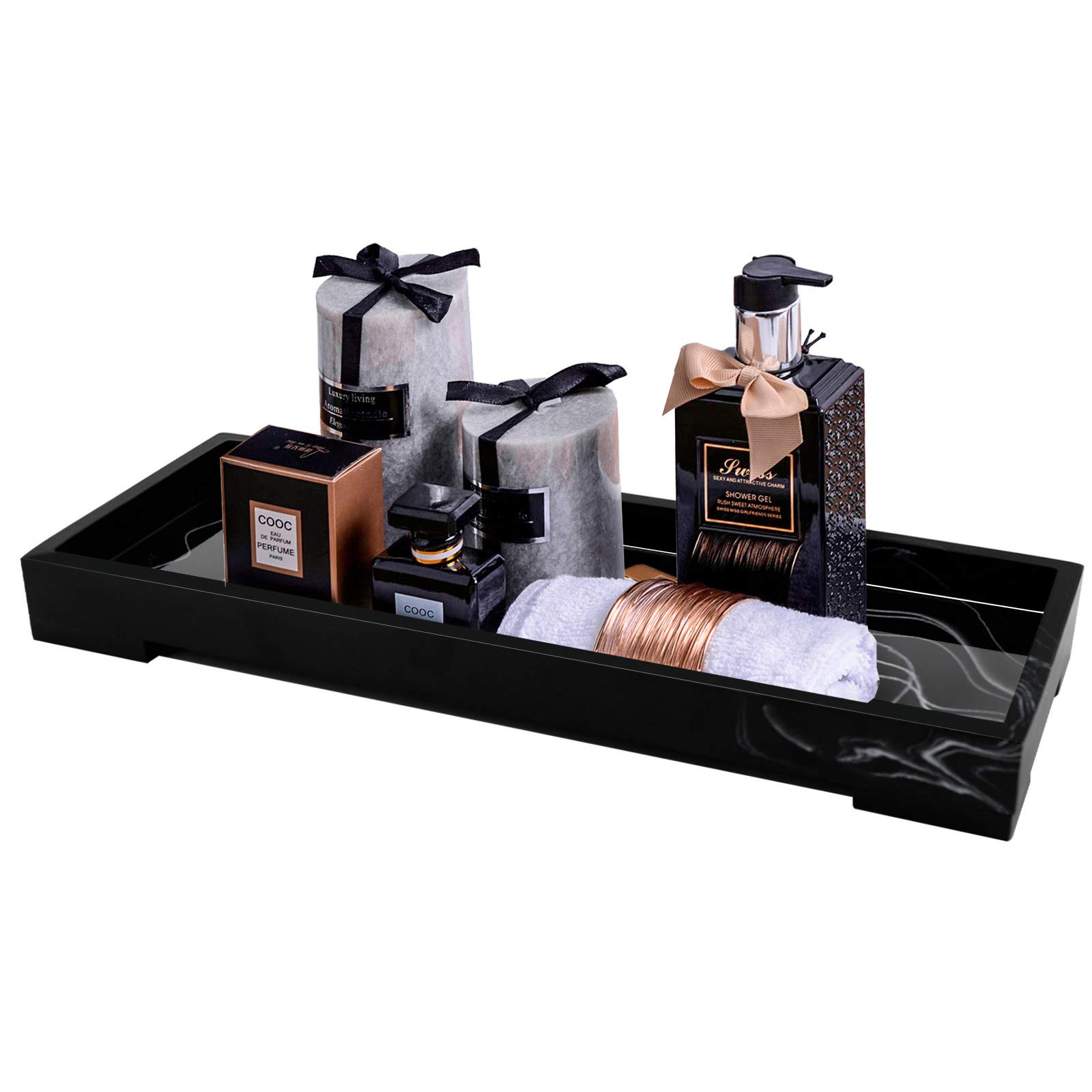 Jolitac Marble Bathroom Tray - Elegant Perfume & Jewelry Organizer with Key Holder | Decorative Ring Trinket Tray for Vanity, Kitchen Countertop, Coffee Table | Perfect for Tissues, Candles, Soap & Towels | Stylish Home & Bathroom Decor