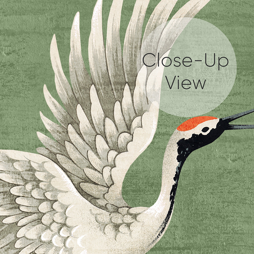 Japanese Flying Green Cranes Wall Mural WM118 - Elegant Home Decor for Living Room, Bedroom & Office
