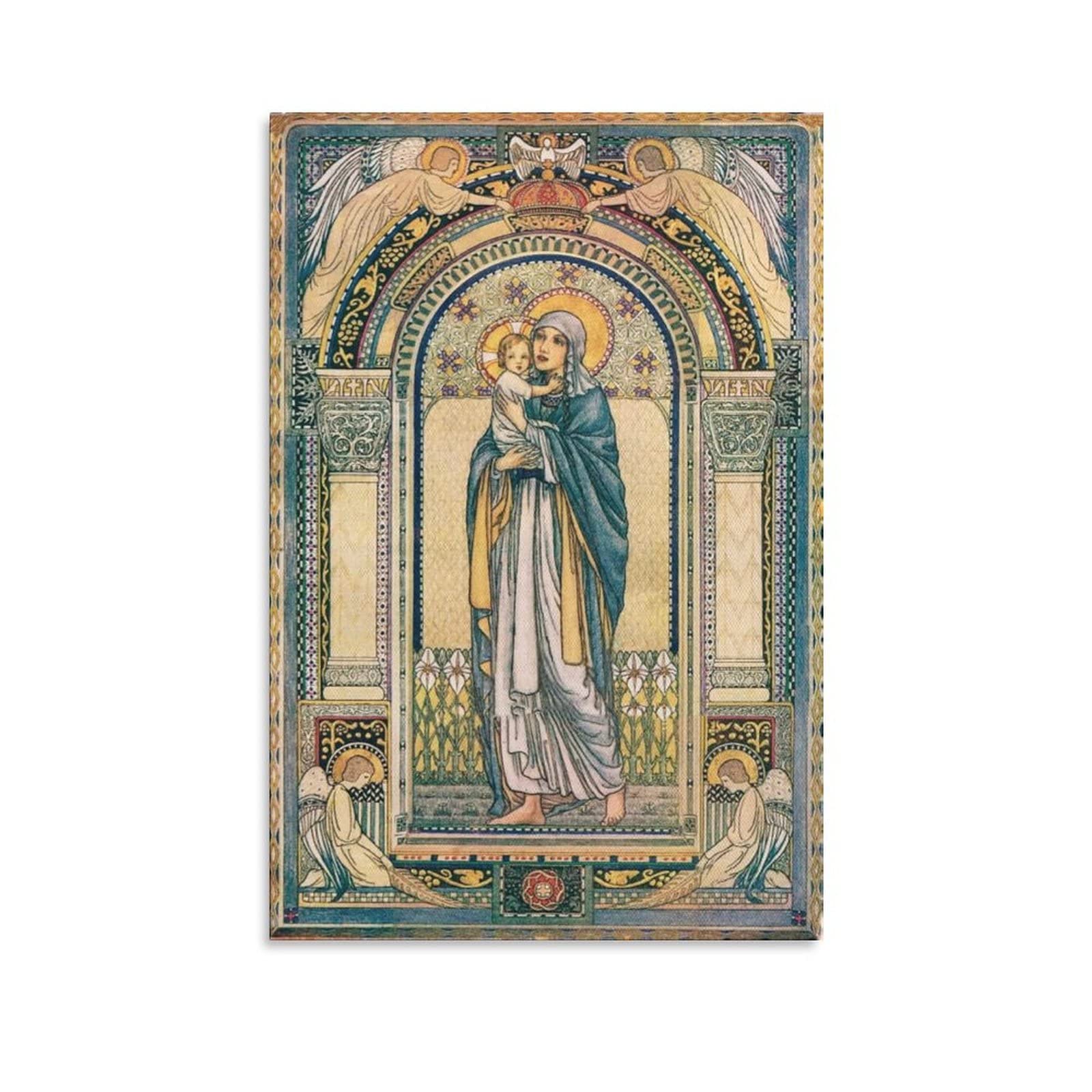 Madonna and Child Canvas Wall Art - 12x18 Inches (30x45cm) Religious Home Decor for Living Room, Bedroom & Office - Perfect Gift for Christmas, Baptism & Spiritual Inspiration