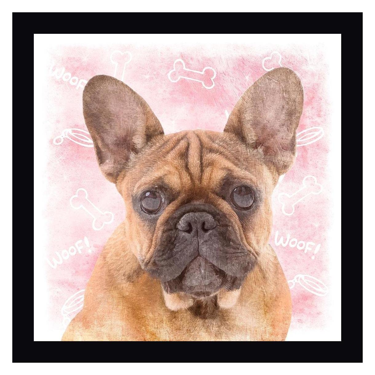 Woof Woof 1 by Marcus Prime - 24x24 Inch Framed Canvas Wall Art - Modern Dog Painting - Black Wood Frame - Ready to Hang - Perfect for Living Room, Bedroom & Office Decor