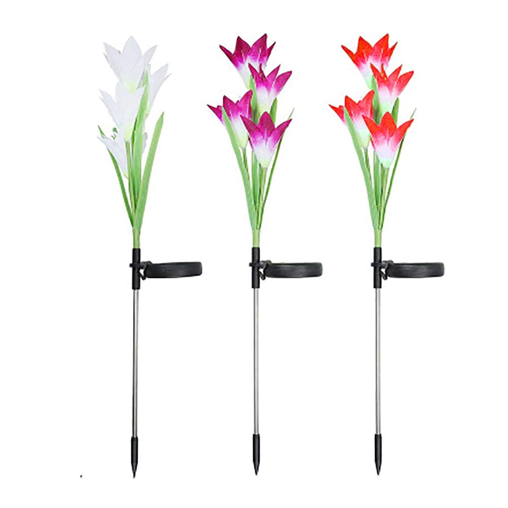 Solar Garden Lights Outdoor Waterproof - No Wiring LED Lily Gradient Lawn Lights with Intelligent Light Control, Aluminum Floor Plug for Patio, Yard, Pathway & Landscape Decoration