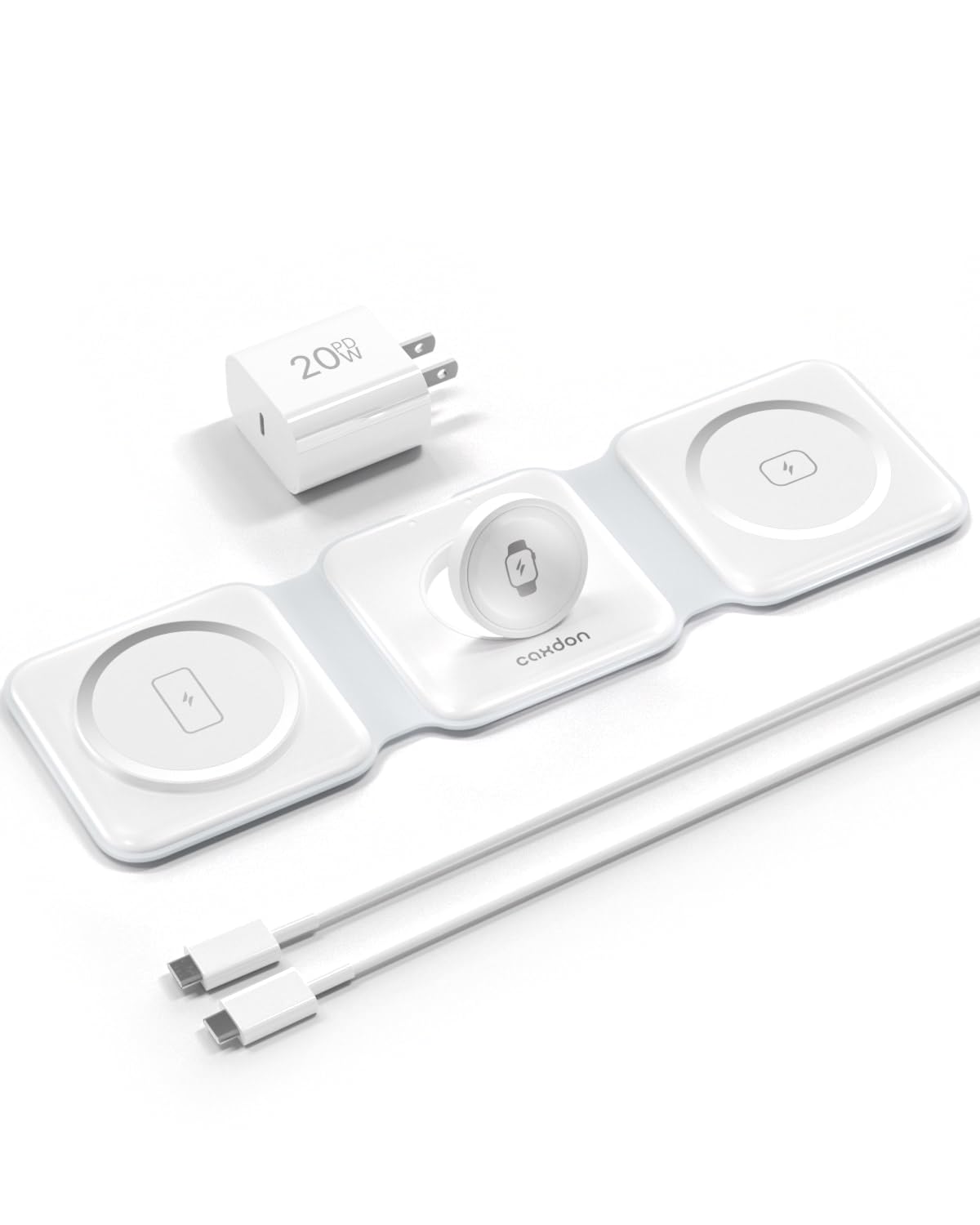3-in-1 Wireless Charger for iPhone 16, Apple Watch S10 & AirPods 4 - Foldable Travel Charging Station with MagSafe Magnetic Pad | Portable Fast Charging Essentials for Home, Office & Car (White)