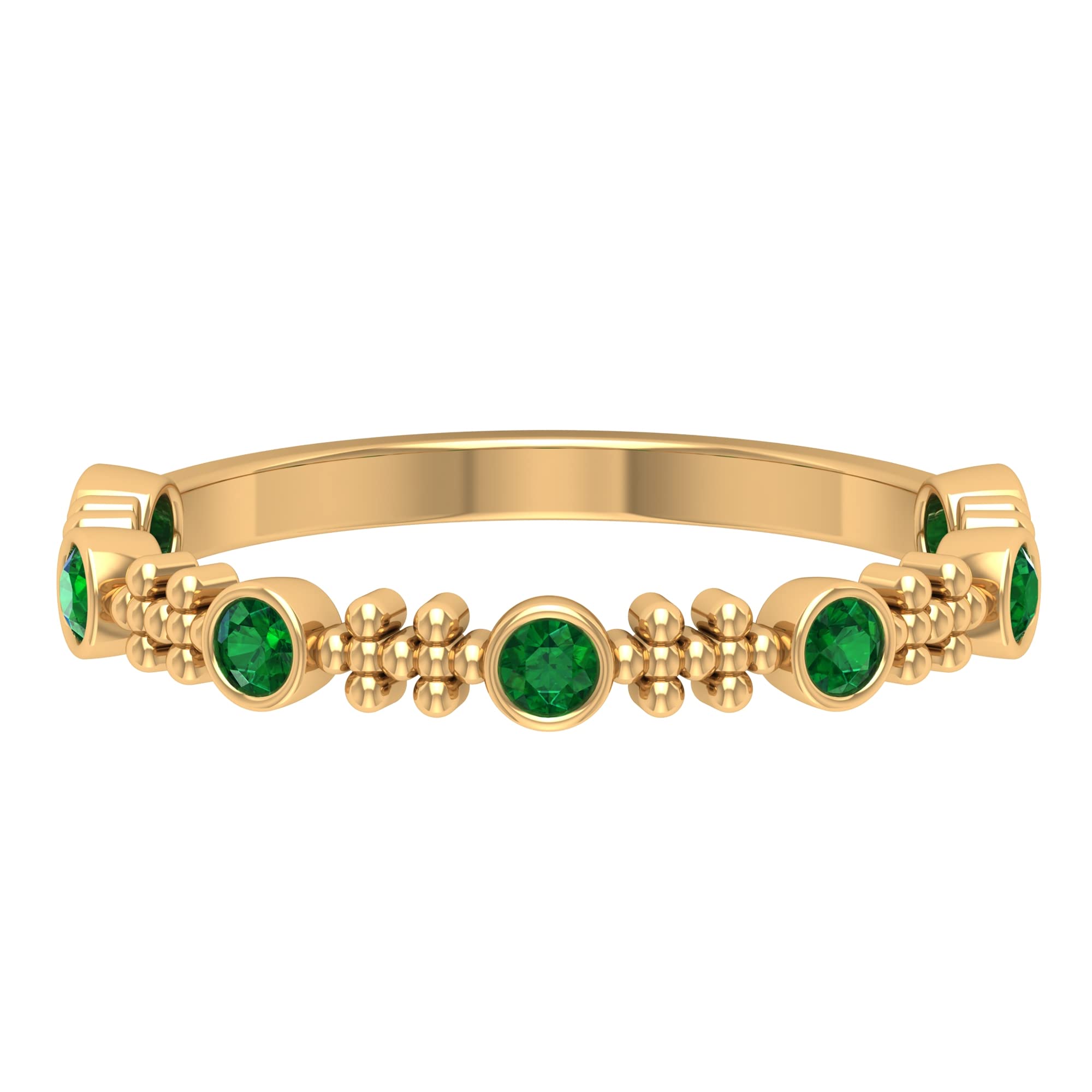 1/4 CT Emerald Half Eternity Ring - 14K Solid Gold Beaded Wedding Band, Dainty Minimalist Stackable Ring for Women, Perfect for Anniversary Gifts & Bridal Jewelry