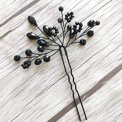 Kercisbeauty Wedding Hair Pins - Crystal Bridal Hair Clips for Women & Girls, Elegant Hair Accessories for Bride & Bridesmaid (2pcs, Black) - Perfect for Weddings, Proms & Formal Events