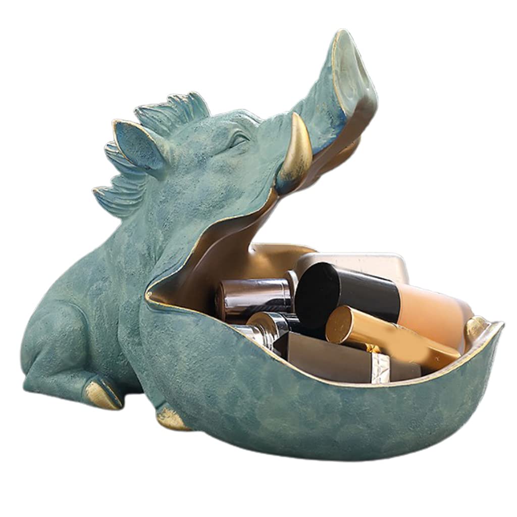 KuCharm Unique Wild Boar Key Holder & Candy Bowl - Resin Animal Statue with Open Mouth for Jewelry, Snacks, Keys - Creative Home Decor for Bedroom, Living Room, Office Desk