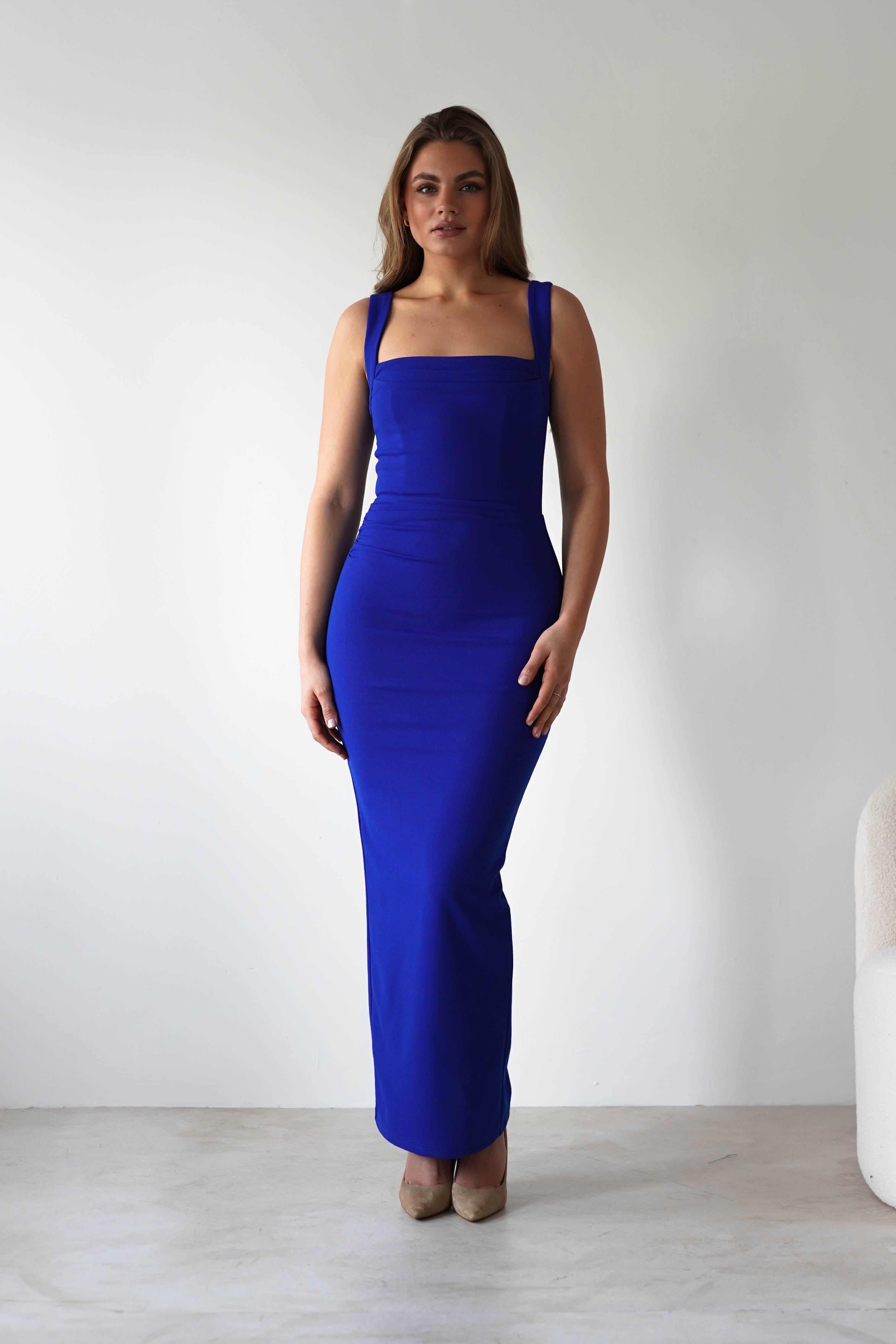 Brooke Square Neck Maxi Dress - Royal Blue Flowy Long Formal Gown for Women | Perfect for Weddings, Parties & Evening Events