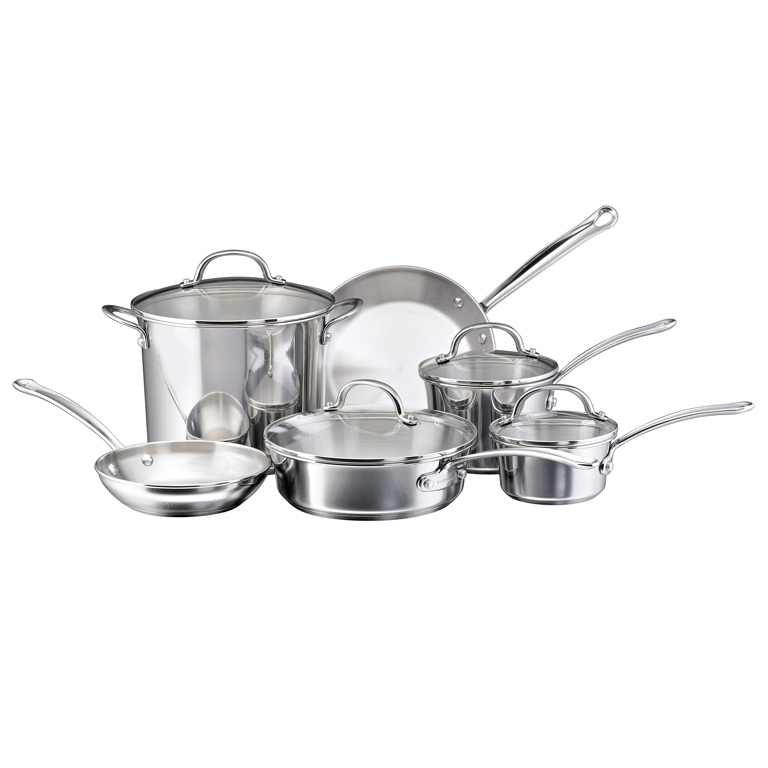 Farberware Millennium 10-Piece Stainless Steel Cookware Set - Pots and Pans for Professional Cooking, Boiling, Frying & Baking - Perfect for Home Chefs & Kitchen Enthusiasts