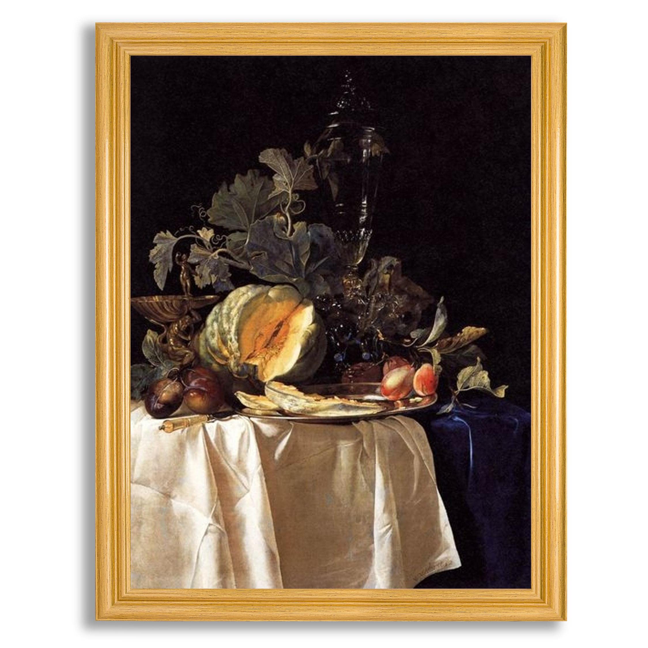 Willem Van Aelst Still Life with Fruit & Crystal Vase - Framed Canvas Wall Art Reproduction | Fine Art Painting Print in Wood Frame | Home Decor for Living Room, Bedroom & Office | Perfect Gift for Art Lovers & Housewarming