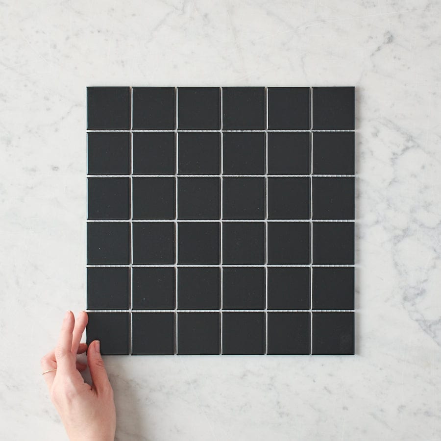 Premium Haddon Black Matte Medium Square Tile - 12x12 Inch Ceramic Floor & Wall Tile for Kitchen, Bathroom, and Backsplash