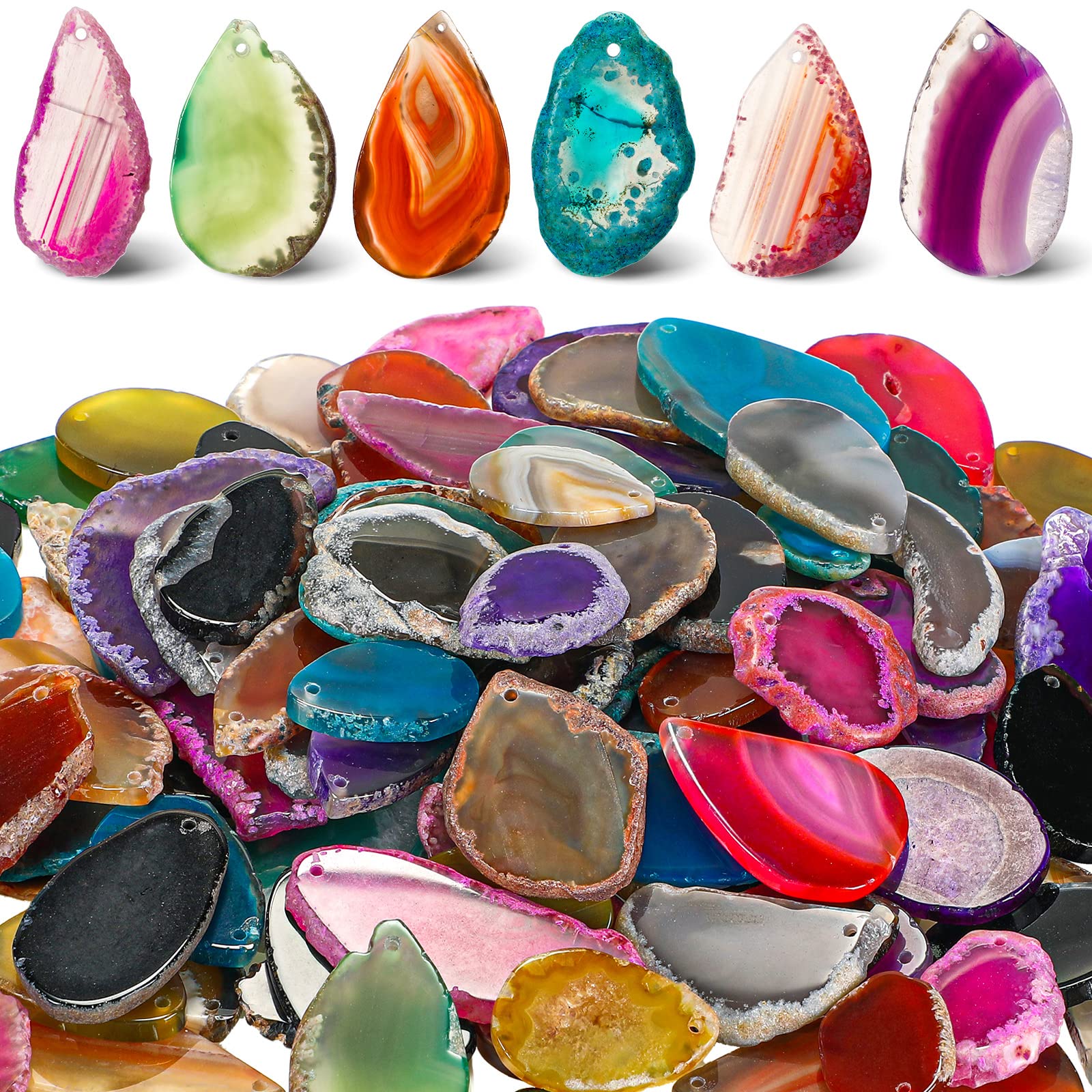100 Pieces Polished Geode Agate Slice Crystals Bulk - Natural Healing Stones for DIY Jewelry Making, Home Decor, Meditation, and Energy Healing