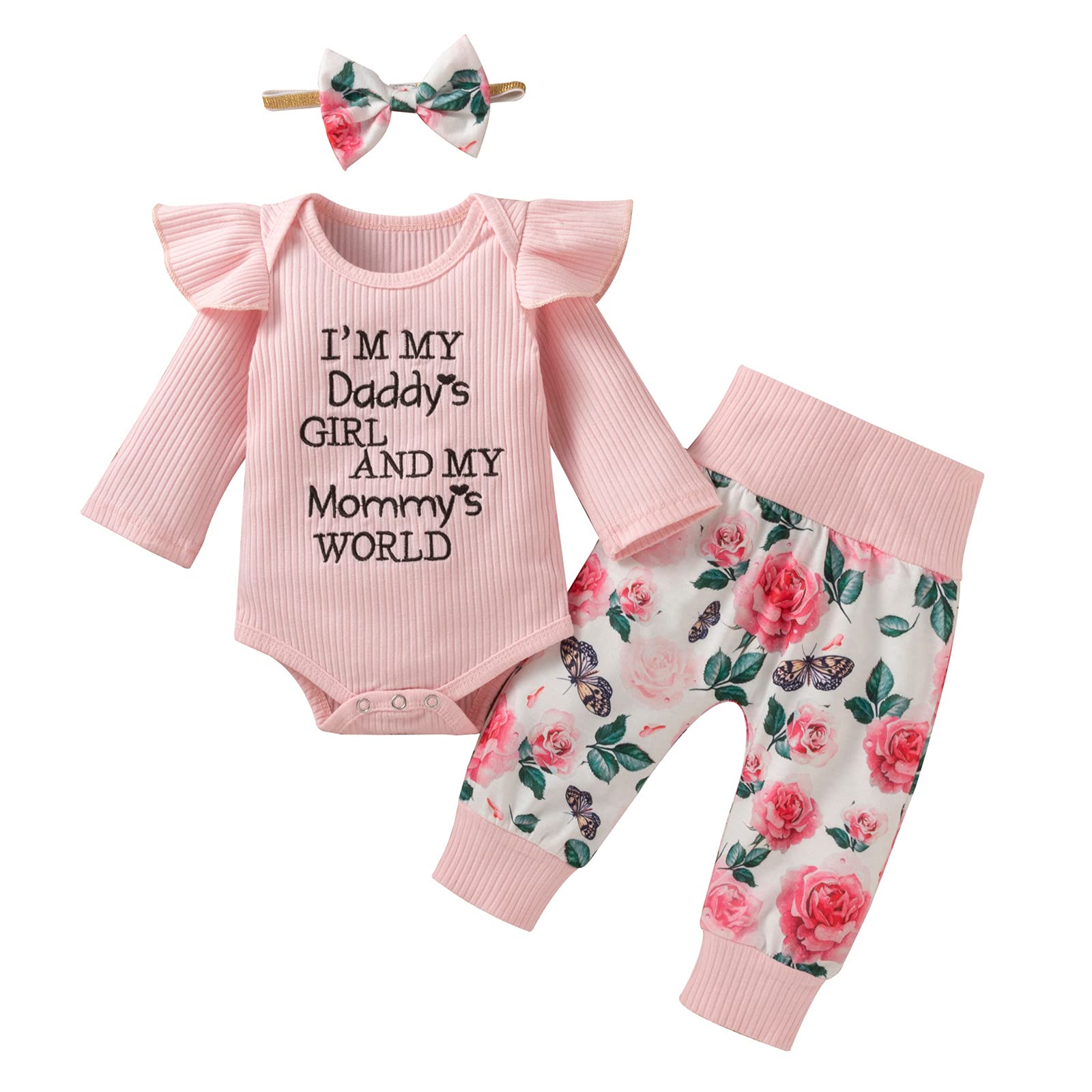 Adorable 2-Piece Newborn Baby Girl Outfit Set - Soft Long Sleeve Romper & Flare Pants | Cute Casual Wear for Infants, Photo Shoots & Special Occasions