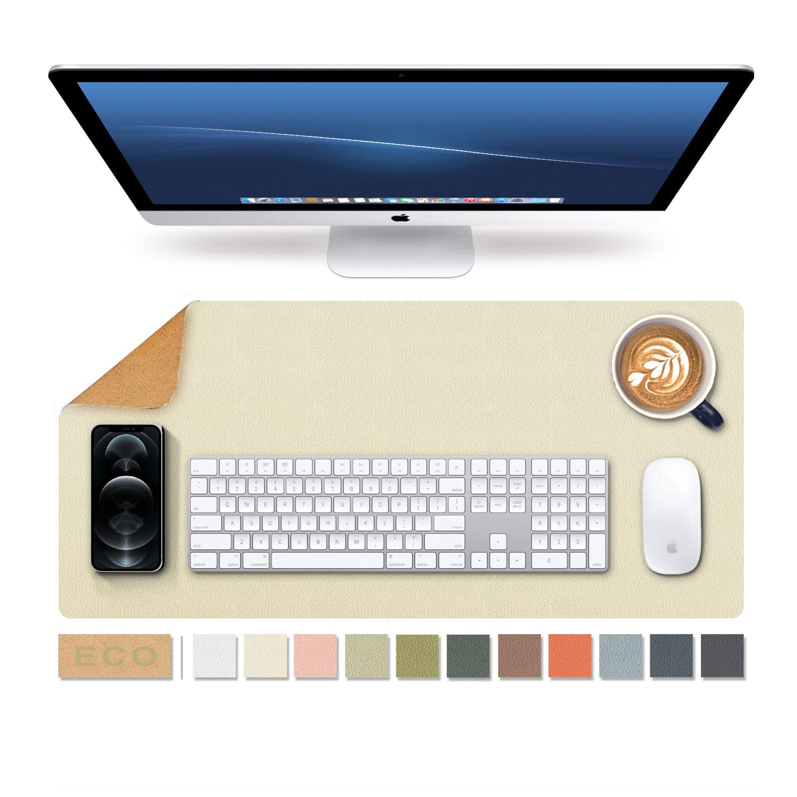 Premium Large Natural Cork & Leather Desk Mat - Eco-Friendly Double-Sided Desk Protector, Waterproof Keyboard & Mouse Pad for Office, Home & Gaming (Apricot, 23.6