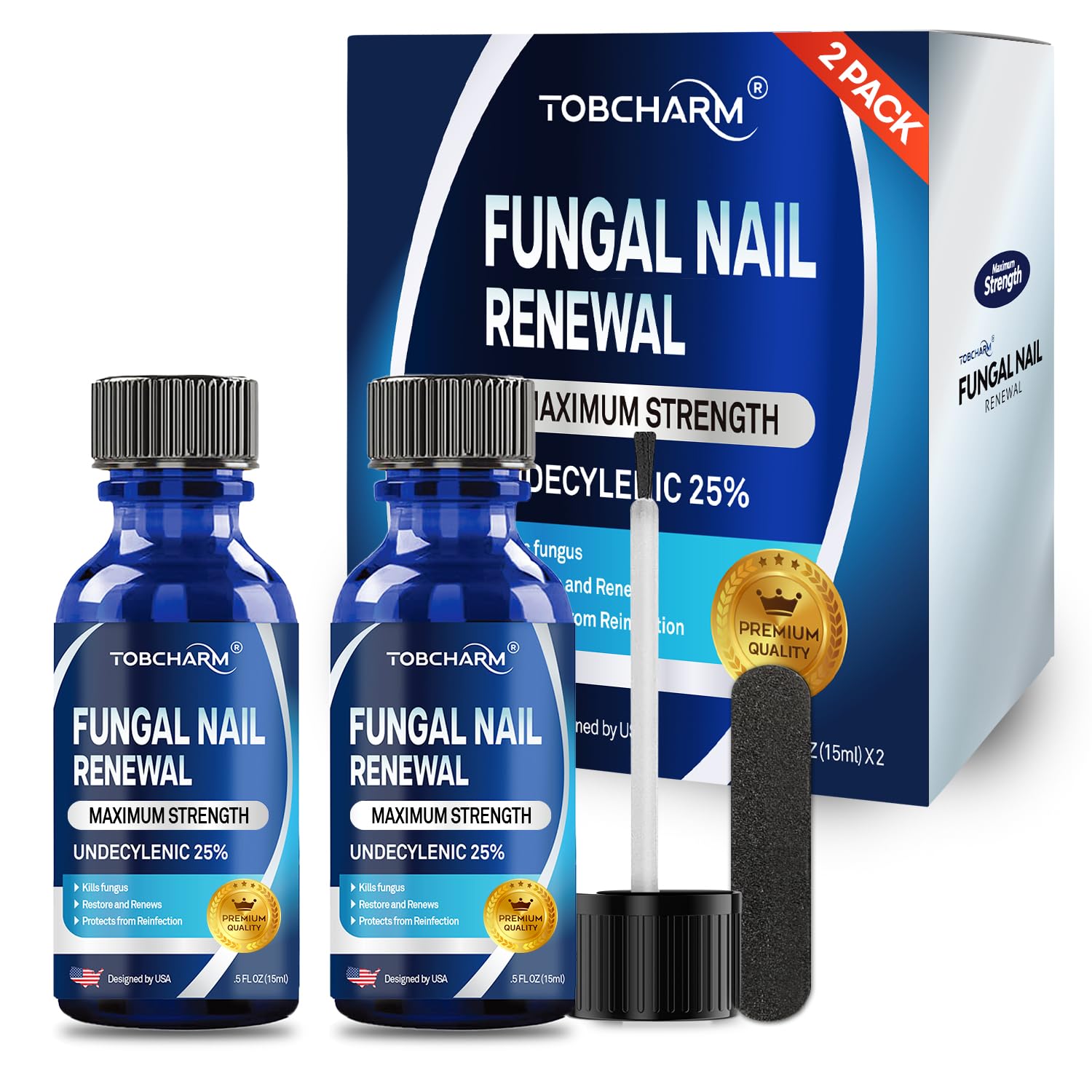 Extra Strength Toenail Fungus Treatment with 25% Undecylenic Acid & Tea Tree Oil - Antifungal Nail Solution for Toenails & Fingernails - Repairs Damaged & Thick Nails (2 Pack) - Perfect for Athletes, Swimmers & Active Lifestyles