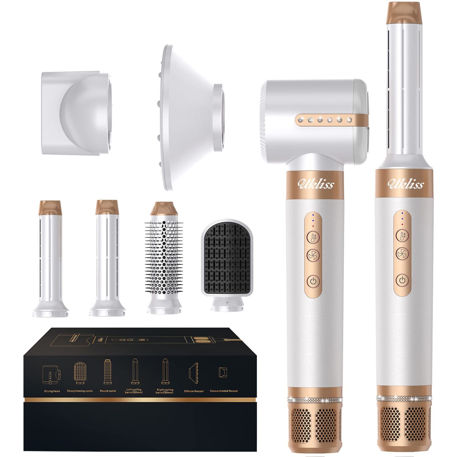 2023 New 7-in-1 Air Styler with 110,000 RPM High Speed Hair Dryer - Hair Dryer Brush, Diffuser, Straightening Brush, Curling Wand & Concentrator for Salon-Quality Styling at Home | Perfect for Travel, Daily Use & Professional Styling