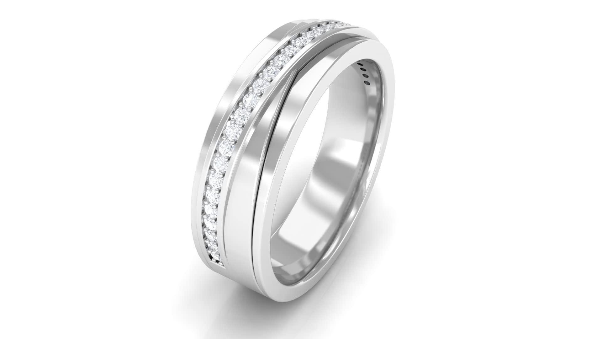0.25 CT Certified Moissanite Band Ring for Men - 14K Solid Gold Two Tone Wedding Band - Contemporary Moissanite Ring for Anniversary, Engagement & Everyday Wear