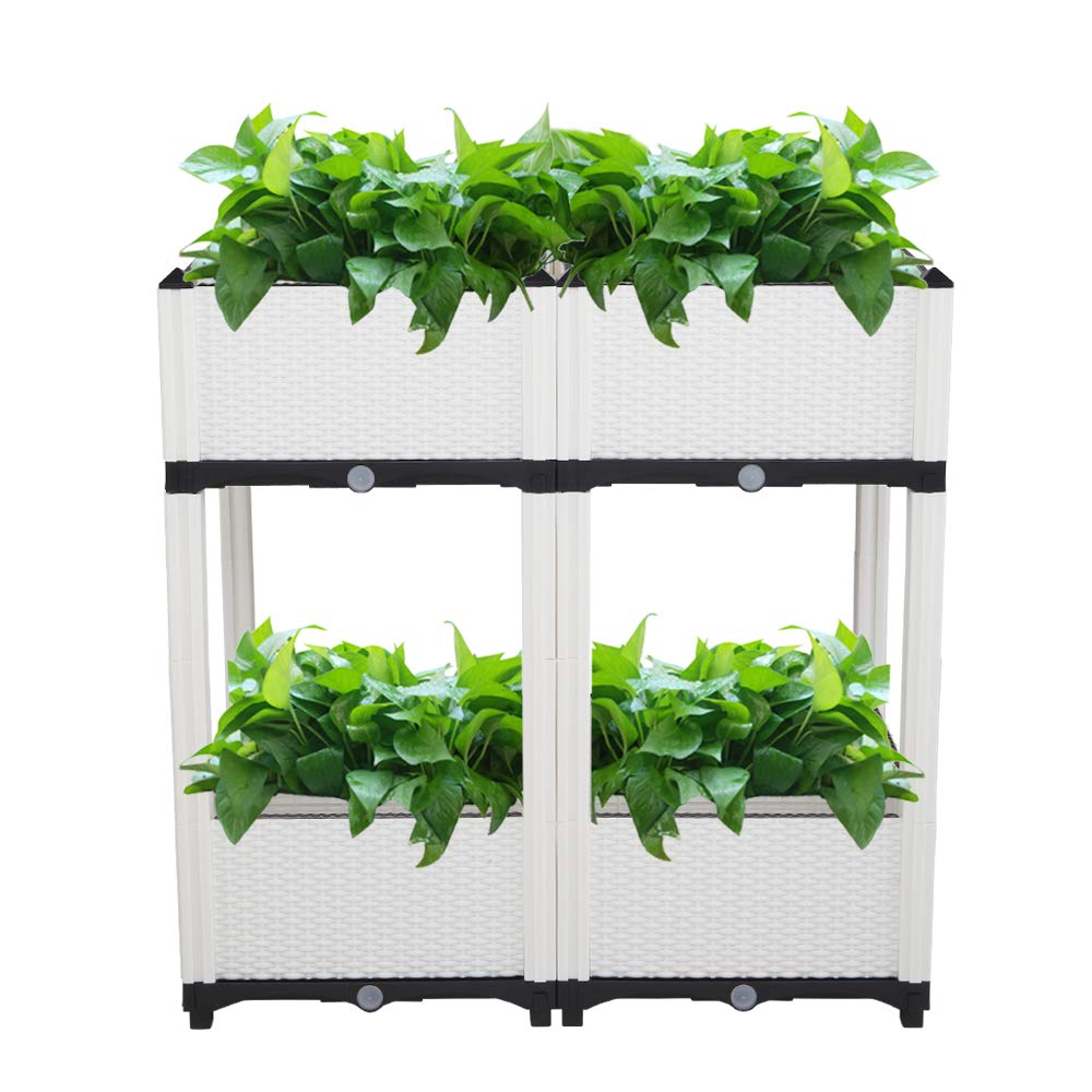 4Pcs Free Splicing Injection Planting Box - Outdoor Garden Planter for Flowers, Vegetables & Fruits (White) | Perfect for Balcony, Patio, Backyard Gardening & Urban Farming