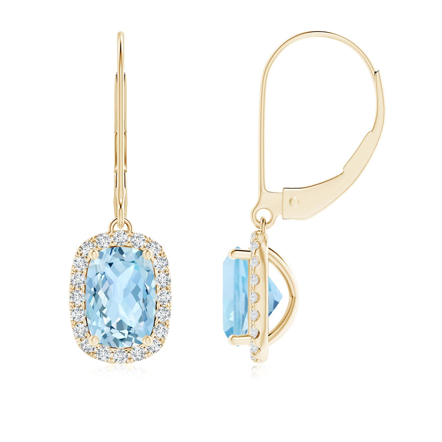 Natural Aquamarine Halo Earrings for Women - 14K Solid Gold/Platinum March Birthstone Jewelry | Elegant Gift for Birthday, Wedding & Anniversary | Perfect for Bridal, Party & Everyday Wear