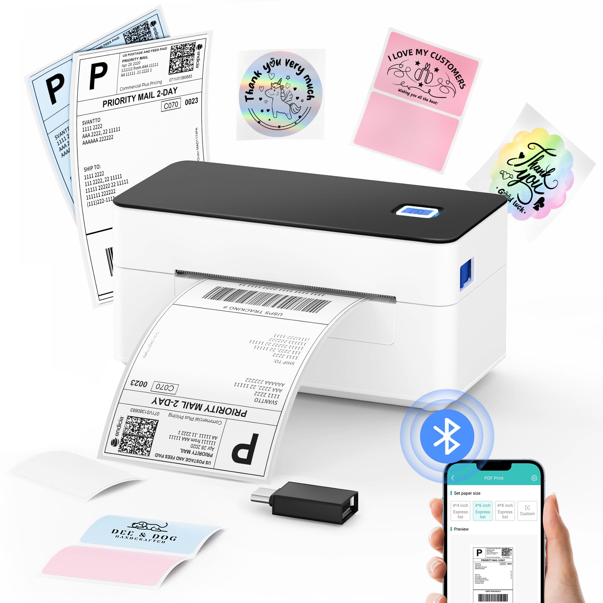 SVANTTO Bluetooth Thermal Shipping Label Printer 4x6 - Wireless Label Maker for USPS, UPS, FedEx, Amazon, eBay, Etsy, Shopify | Compatible with Windows, Mac, Android, iOS | Fast Inkless Printing for Home Office & Small Business Shipping Needs