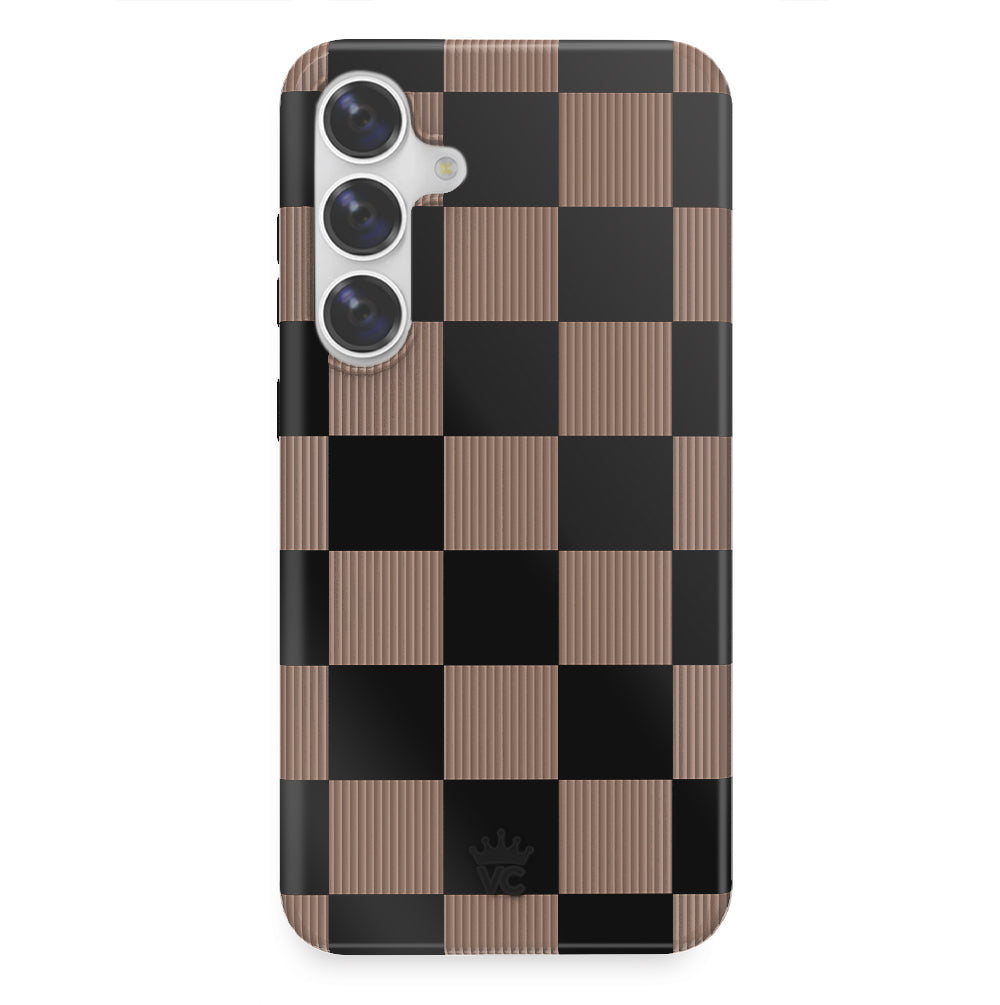 Mocha Checkered Pattern Phone Case for Samsung Galaxy - Stylish Protective Cover for Everyday Use & Trendy Aesthetic