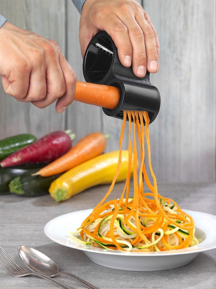 Premium Microplane Spiral Cutter - Black Stainless Steel Zester & Grater for Cheese, Chocolate, Garlic & Citrus - Perfect for Kitchen, Baking & Garnishing
