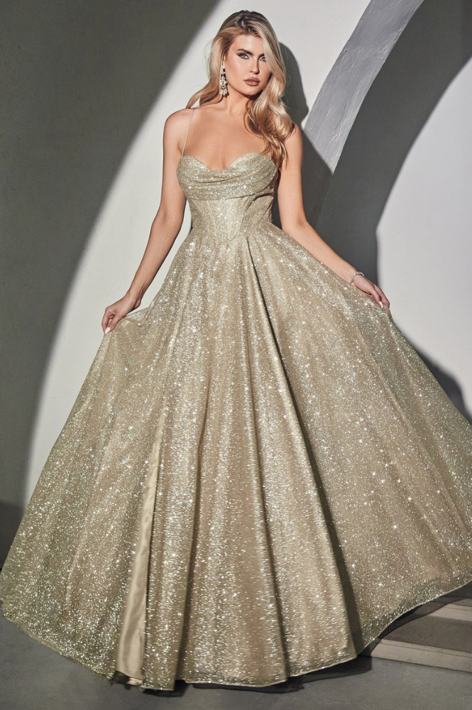 Aurora Corset Glitter Gown - Gold Sequin Evening Dress for Women | Perfect for Prom, Gala, and Formal Events