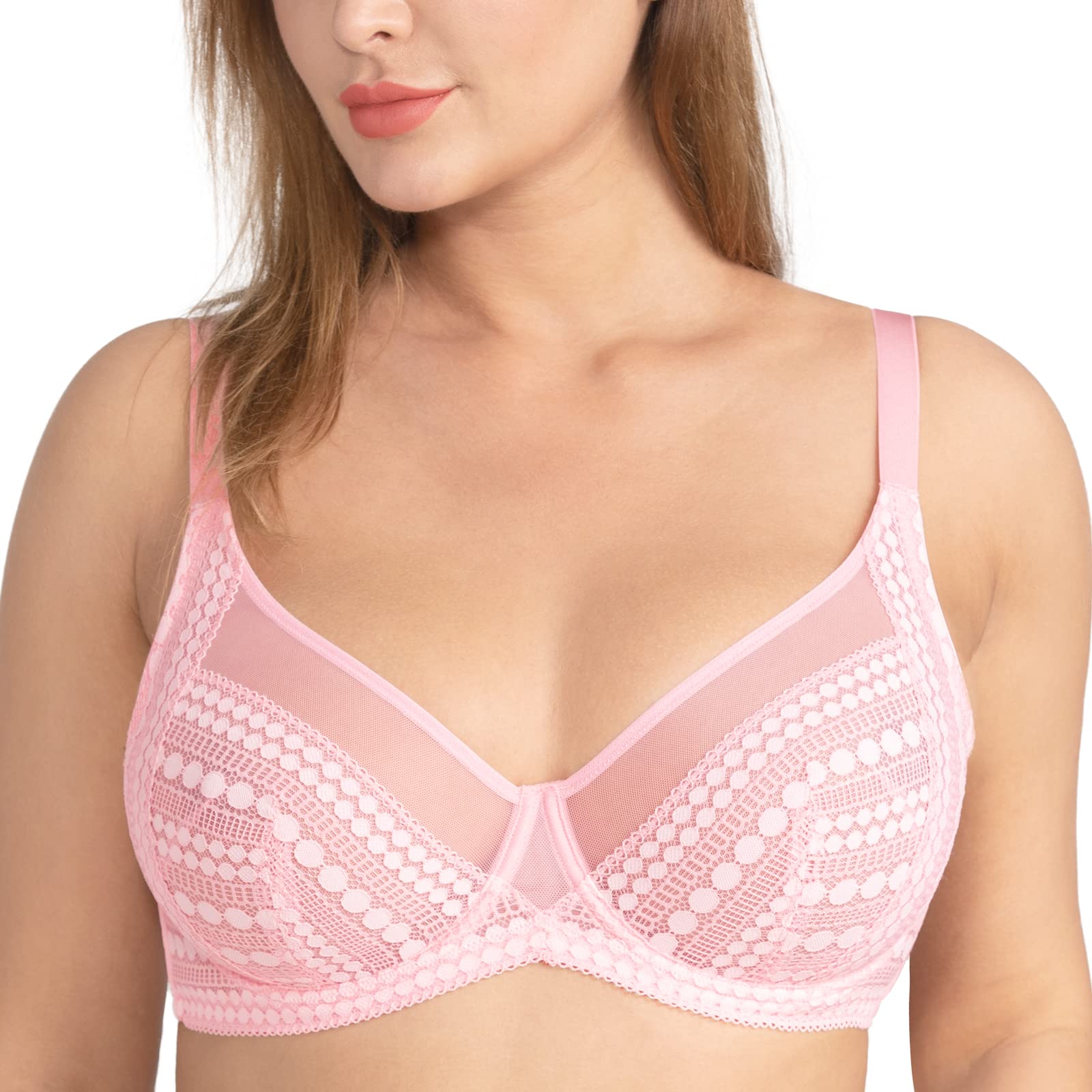 HSIA Women's Full Coverage Minimizer Bra - Unlined Underwire Plunge Lace Bra for Comfort & Support | Perfect for Everyday Wear, Work & Special Occasions