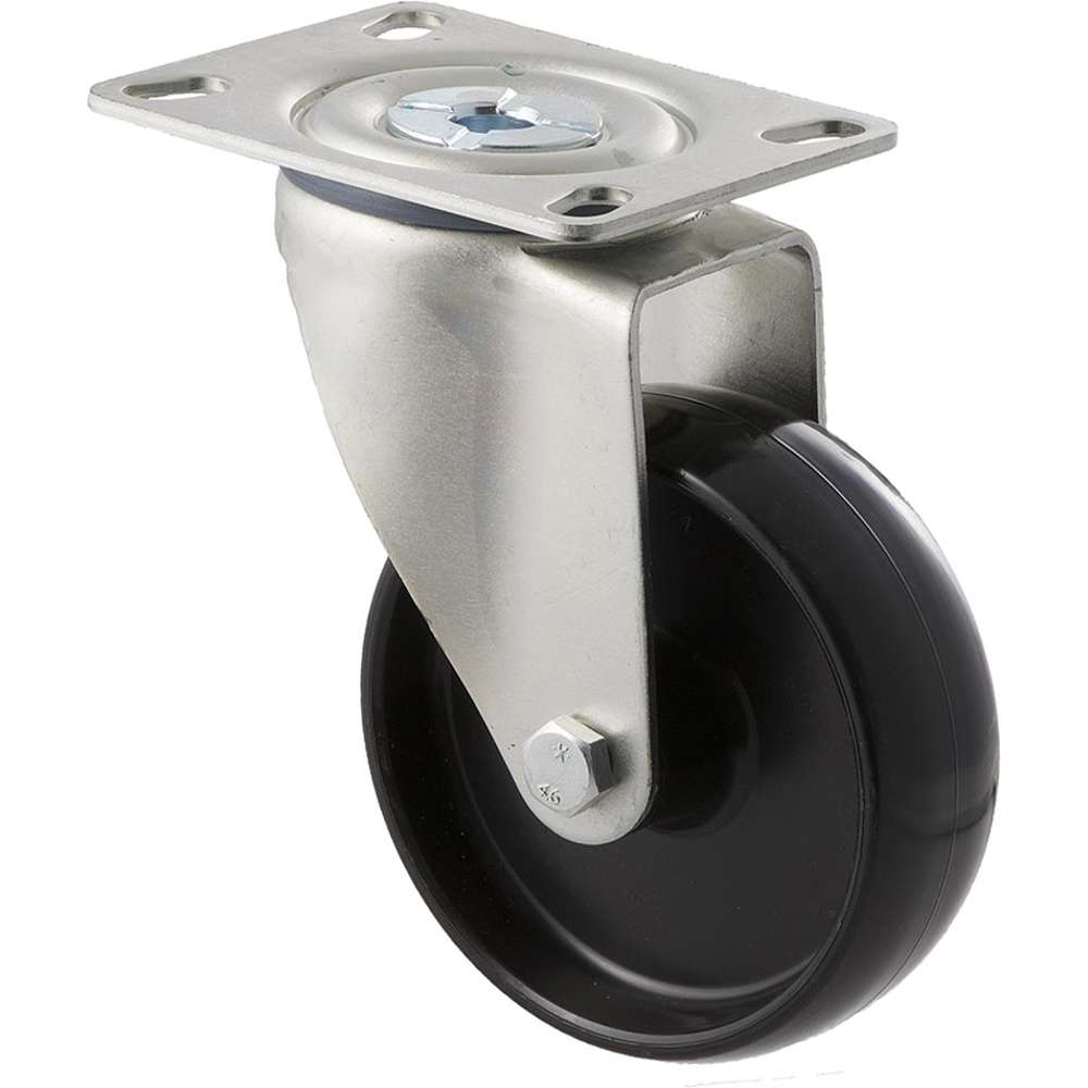 Fallshaw M Castor 100mm Black Nylon Plain Bearing Swivel Plate - Heavy Duty 150kg Capacity for Industrial Equipment, Furniture, and Material Handling Carts