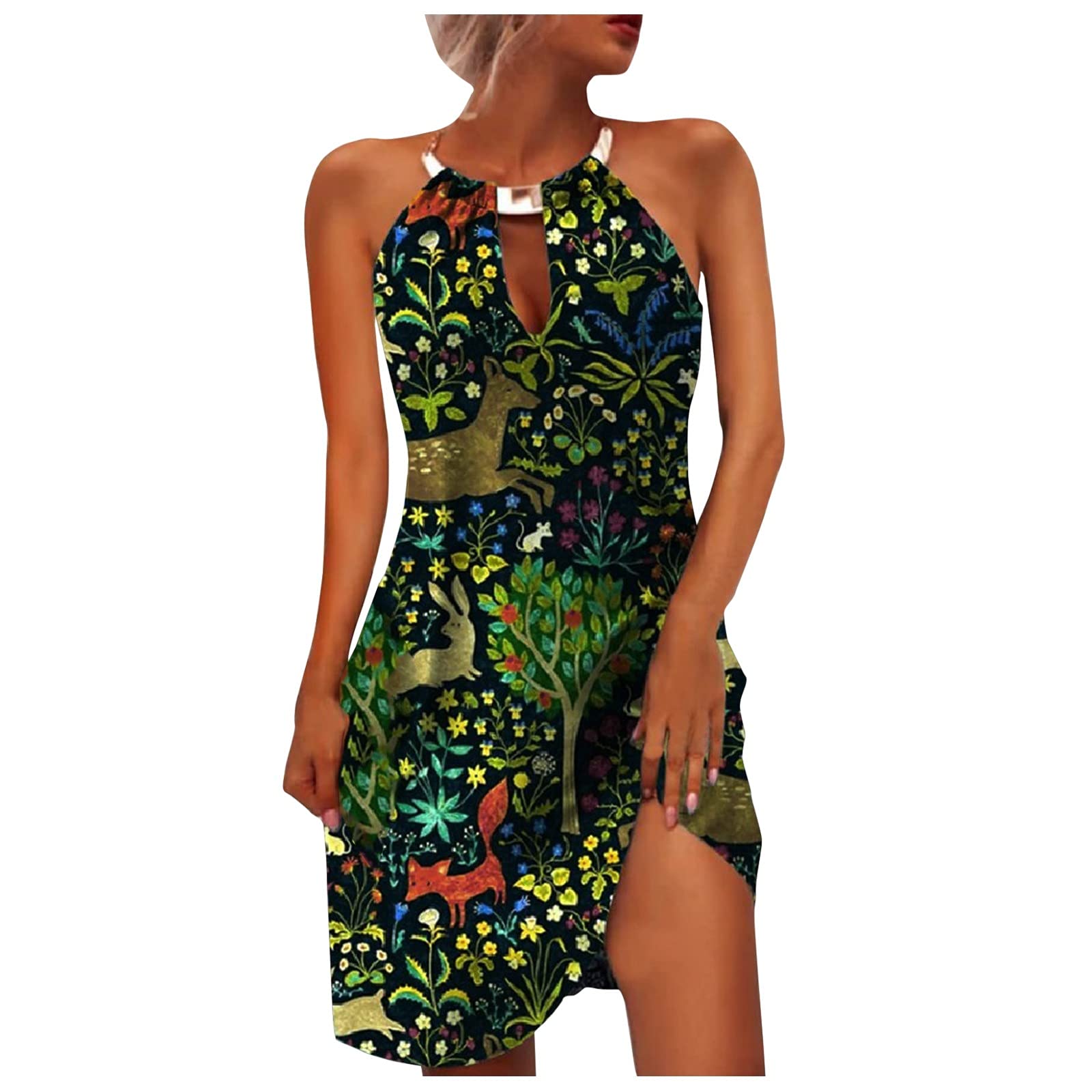 ORT Women's Boho Beach Dress - Casual Sleeveless Tie-Dye Mini Summer Dress | Plus Size Vacation Wear | Lightweight & Comfortable for Travel | Perfect for Pool Parties, Beach Outings, Tropical Getaways, Date Nights & Music Festivals | Ideal for Summer Vacation, Weekend Brunch and Outdoor Concerts