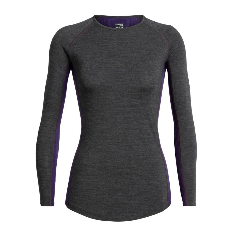 Icebreaker Women's Merino 200 Zone Ski Thermal Top - Jet Heather | Warm Winter Base Layer for Skiing, Snowboarding & Outdoor Activities