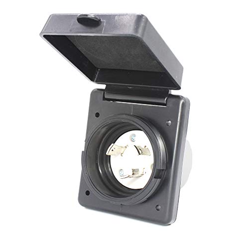 X-Haibei 30 Amp RV Power Inlet Twist Lock Female Plug Connector 125V - Heavy Duty Marine, Camper & Trailer Electrical Hookup (Black) - Perfect for Shore Power, RV Parks & Outdoor Camping