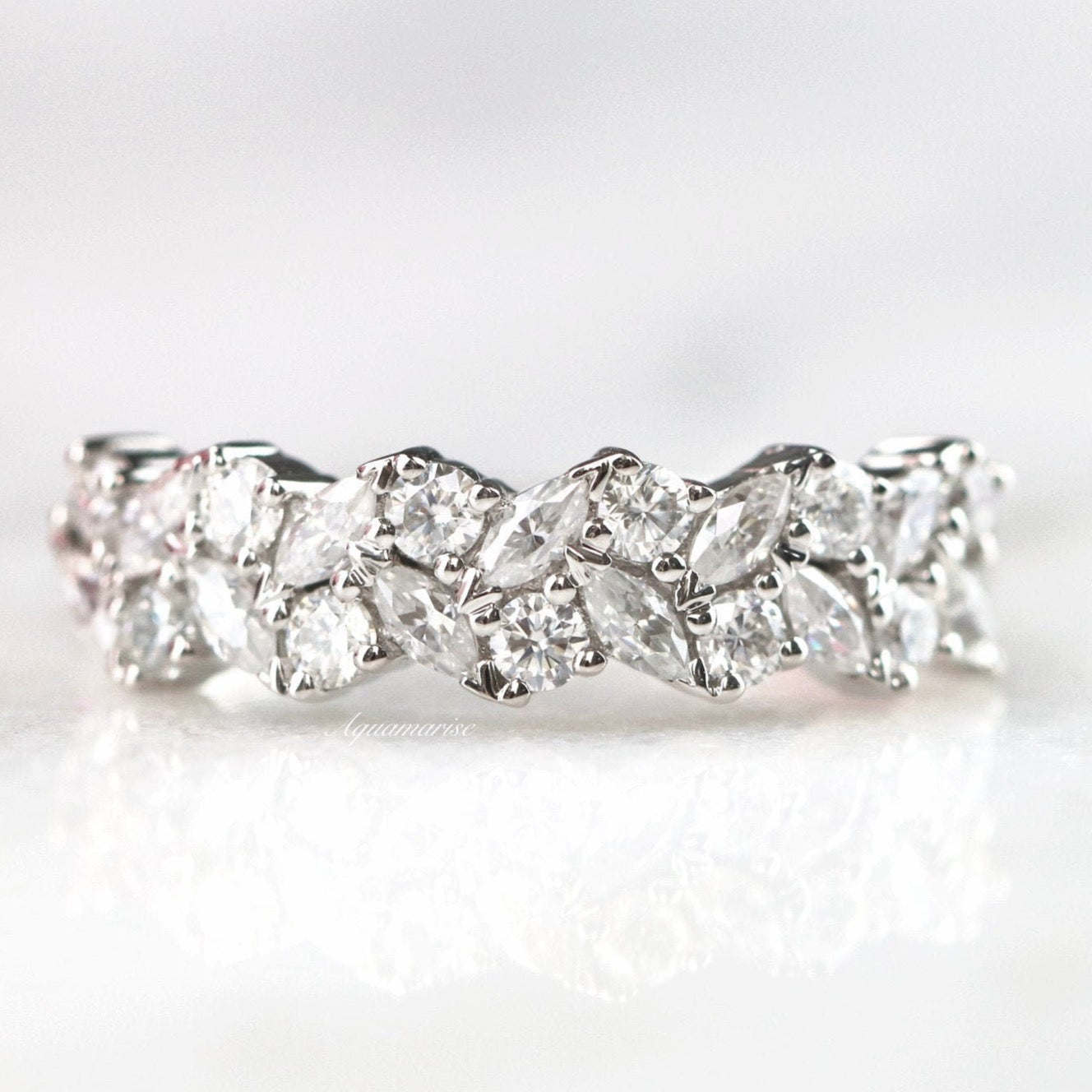 14K White Gold Marquise Natural Diamond or Moissanite Wedding Band - Elegant Engagement Ring for Women, Perfect for Proposals, Anniversaries & Bridal Jewelry
