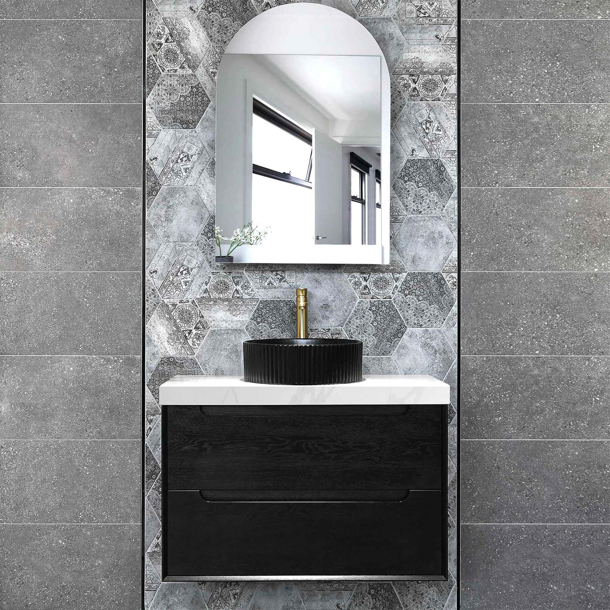 Marlo 400mm Round Above Counter Bathroom Sink - Matte Black Finish for Modern Vanity & Powder Room Decor