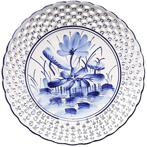 Exquisite Blue and White Porcelain Fruit Plate - Handcrafted Hollow Chinese Decorative Dish for Dessert Serving, Coffee Table Centerpiece & Home Decor
