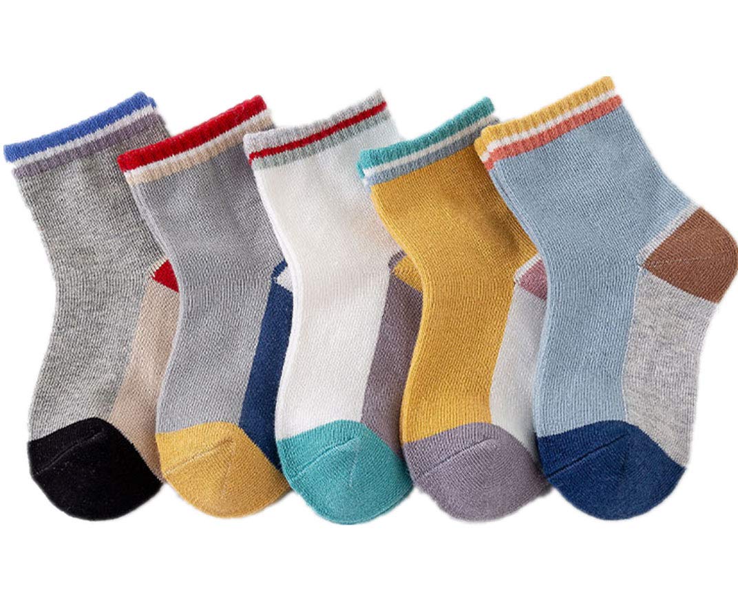 **PTPuke Unisex Toddler Socks - 5 Pairs Soft Cotton Non-Slip Ankle Crew Socks for Boys & Girls (0-9 Years) - Perfect for Playtime, School & Everyday Comfort**