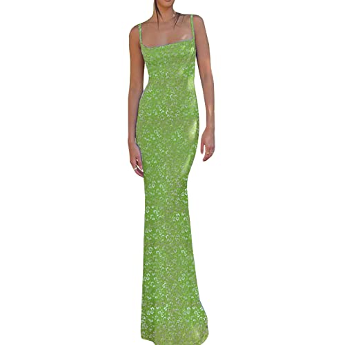 Lizxun Women's Sexy Spaghetti Strap Maxi Dress - Sleeveless Cutout Backless Bodycon Long Dress for Cocktail Party, Wedding Guest, Night Out & Summer Vacation