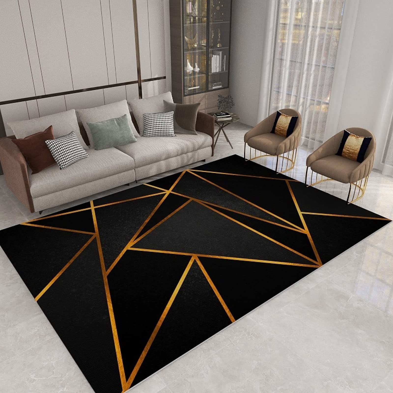 Black Irregular Pattern Area Rug - Soundproof, Comfortable & Skin-Friendly Machine Washable Rug for Living Room, Bedroom, Office, Study (3x5ft) - Perfect for Cozy Home Decor, Noise Reduction & Workspace Comfort
