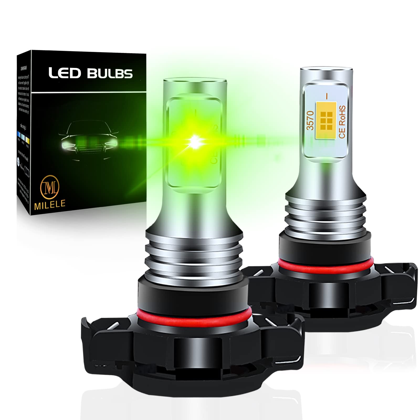 ML MILELE 5202/5201 LED Fog Light Bulbs - 4000LM Super Bright Lemon Green Fog Lights (Pack of 2) | PS24W PSX24W Replacement for Cars, Trucks & Motorcycles | Perfect for Night Driving, Off-Roading & Bad Weather Conditions