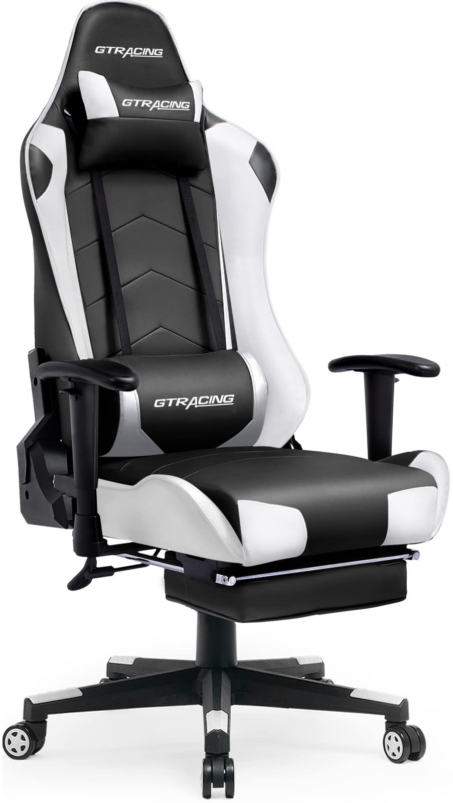 GTRACING Gaming Chair with Footrest - Ergonomic Big and Tall Office Chair for Adults, Heavy Duty Adjustable Recliner with Headrest & Lumbar Support - Perfect for Gaming, Work, and Home Office (White)