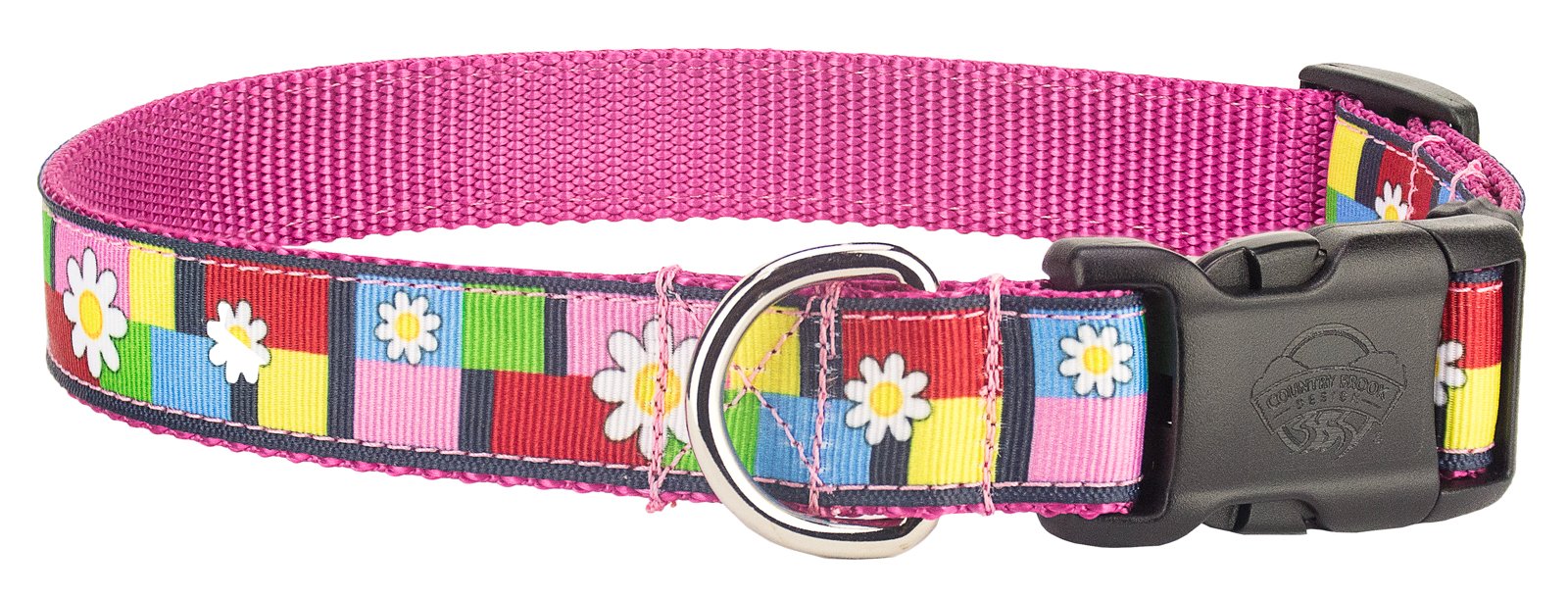 Country Brook Design® Deluxe Spring Daisies Ribbon Dog Collar with Rose Accent - Adjustable Pet Collar for Small Dogs, Perfect for Spring Walks & Easter Photos